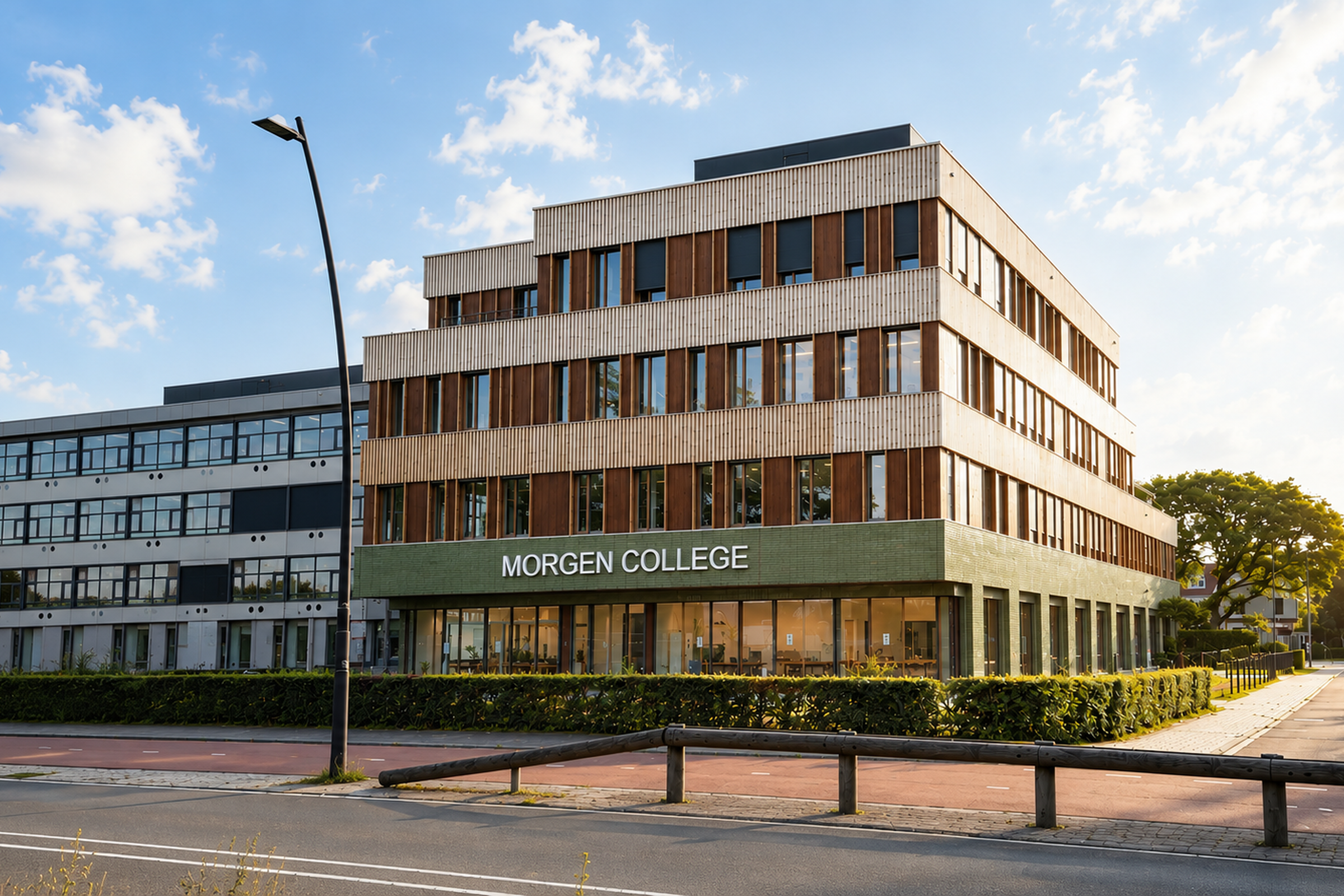 Afbeeldingmorgencollegebeidegebouwenvoorkantochtendlicht (1)